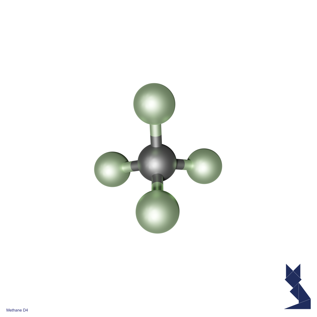 The picture shows a 3D ball and stick model of the chemical structure of deuterated Methane-D4. Synonyms for Methane-D4 is Methyl hydride, Marsh gas, Natural gas.  CAS number for the labeled chemical on the model is 558-20-3.