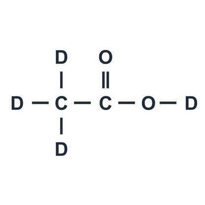 The picture shows a 2D model of the chemical structure of deuterated Acetic acid-D4. Synonyms for Acetic acid-D4 is glacial acetic acid, Acetic-d3 acid-d, Tetradeuteroacetic acid, ethanoic acid-d4, ethylic acid-d4. CAS number for the labeled chemical on the model is 1186-52-3